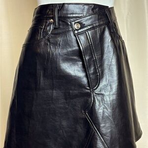 AGOLDE Recycled Leather Cross Button Fly Mini Skirt